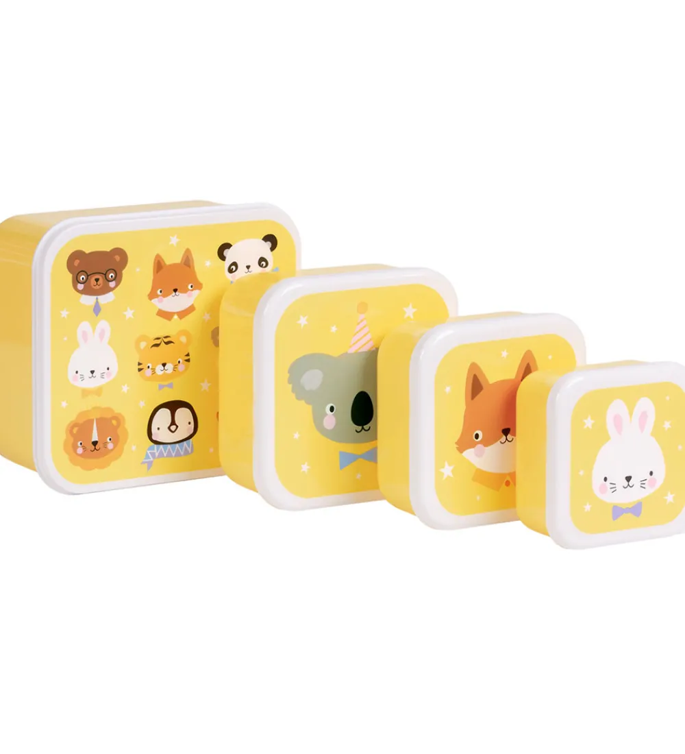 A Little Lovely Company Madkasser>Madkassesæt - 4 stk - Animal Friends