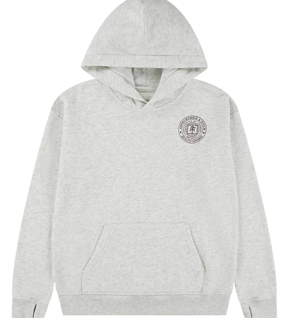 Børn Abercrombie & Fitch Hættetrøjer|Hættetrøje - Lysegråmeleret m. Print