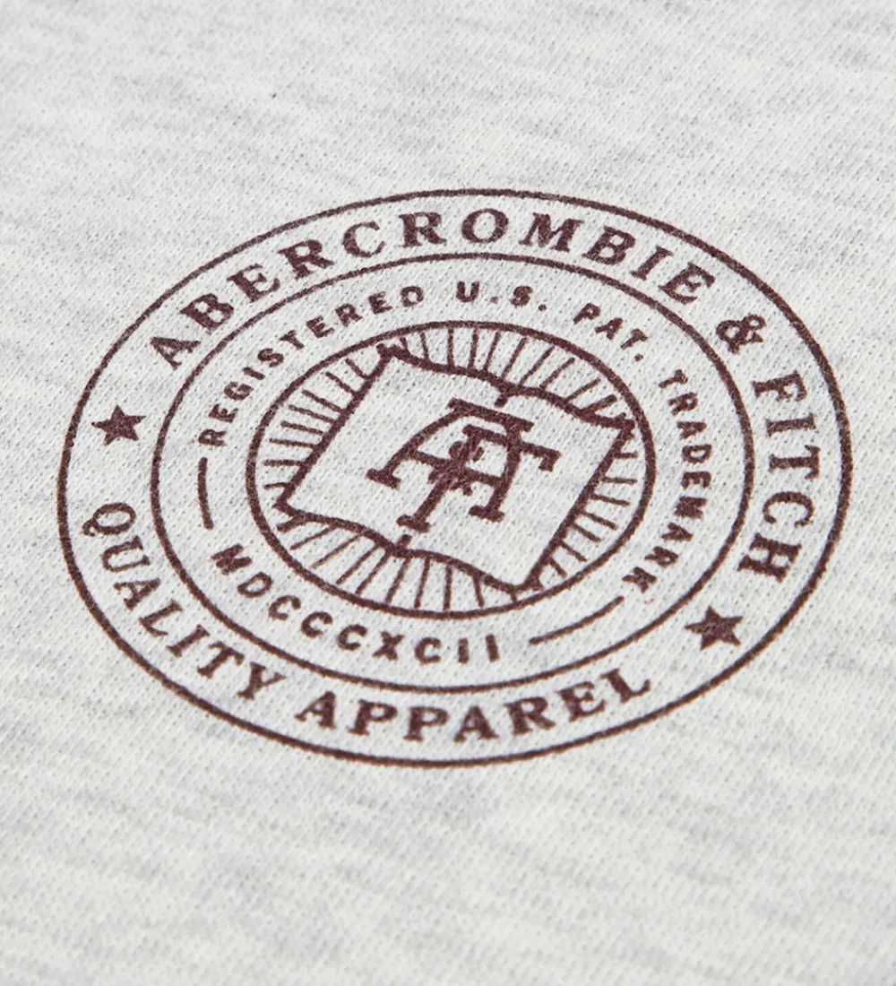 Børn Abercrombie & Fitch Hættetrøjer|Hættetrøje - Lysegråmeleret m. Print