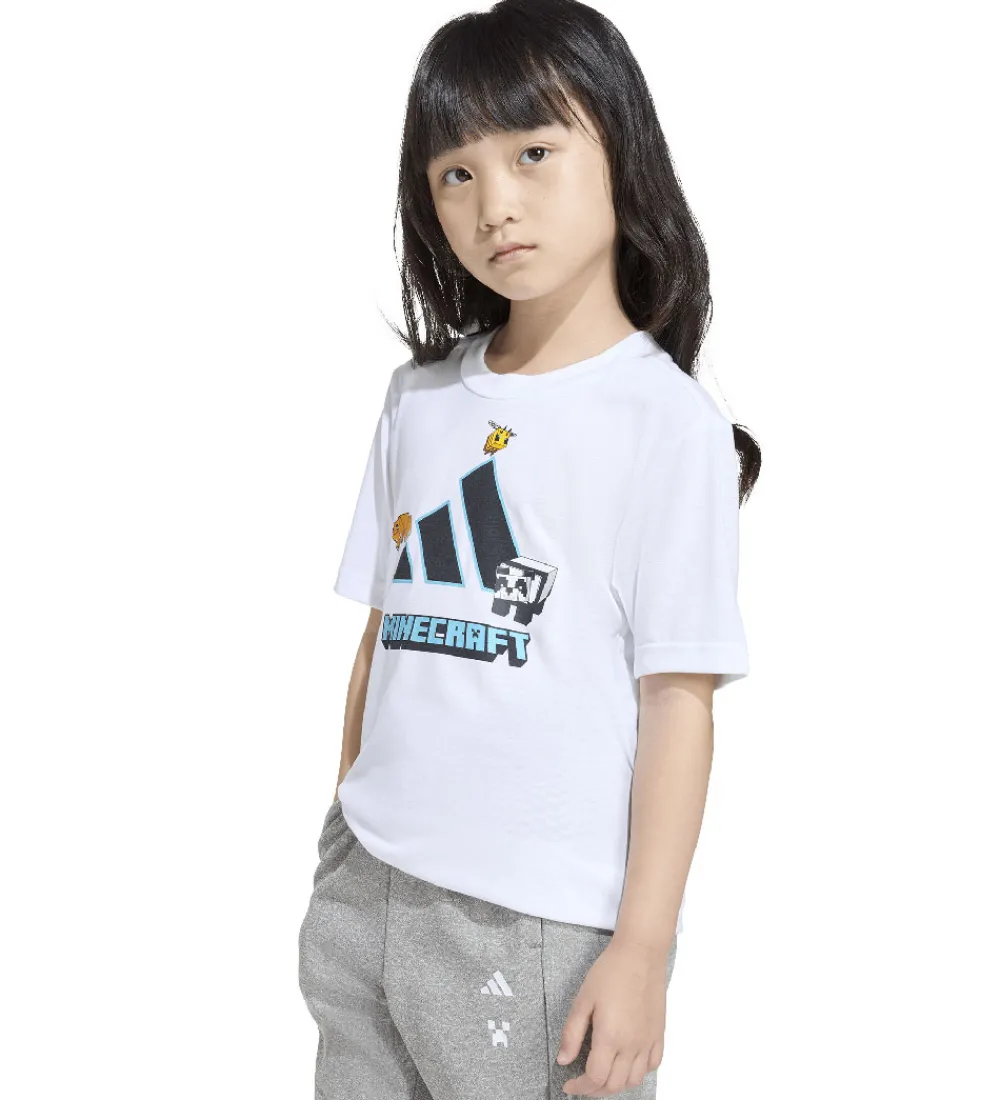 Børn adidas Performance T-Shirts|Unisex-Tøj|T-shirt - Minecraft - Hvid