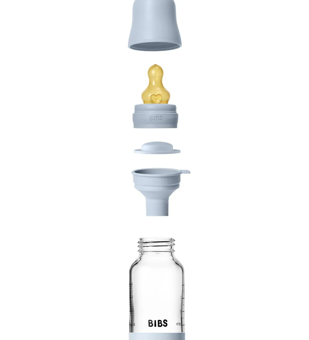 BIBS Sutteflasker|Amning>Sutteflaske - 120 ml - Glas/Naturgummi - Baby Blue