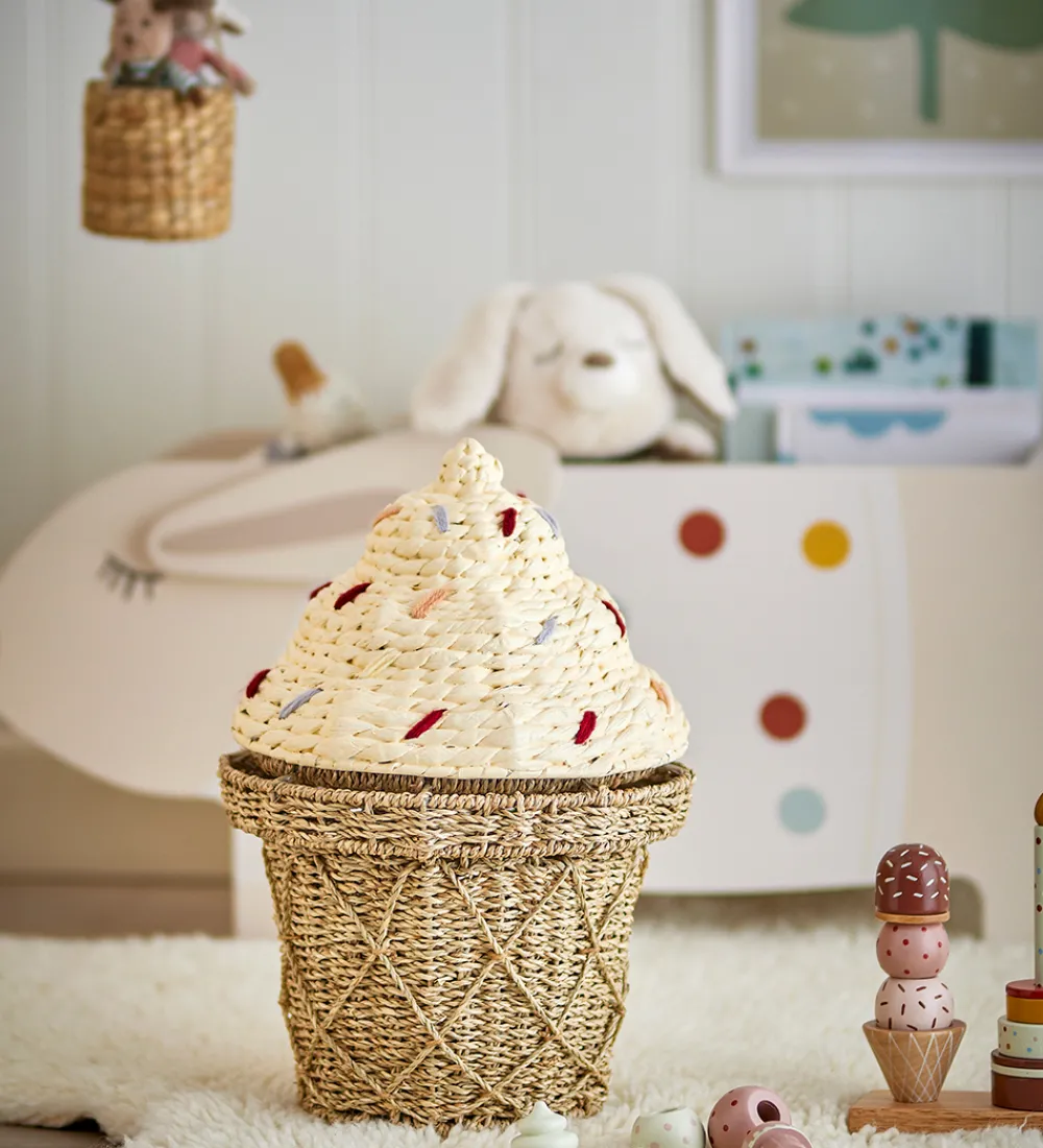 Bloomingville Kurve|Opbevaring>Kurv m. Låg - 28x41 cm - Cillie - Isvaffel