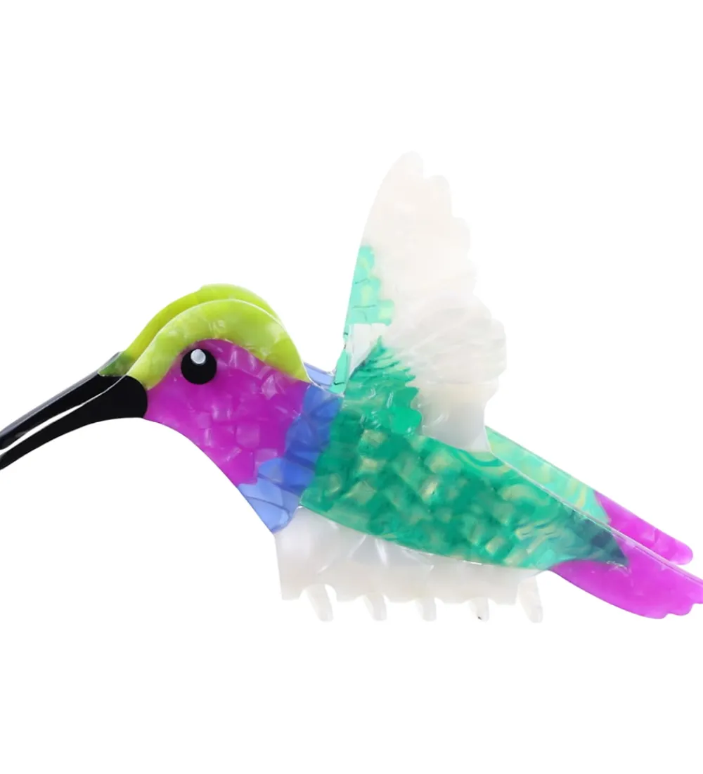 By Stær Hårspænder|Hårpynt>Hårklemme - Kolibri - 12x8 cm - Grøn/Lilla