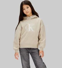 Børn Calvin Klein Hættetrøjer|Hættetrøje - Velvet Monologo - Ancient Marble Grey