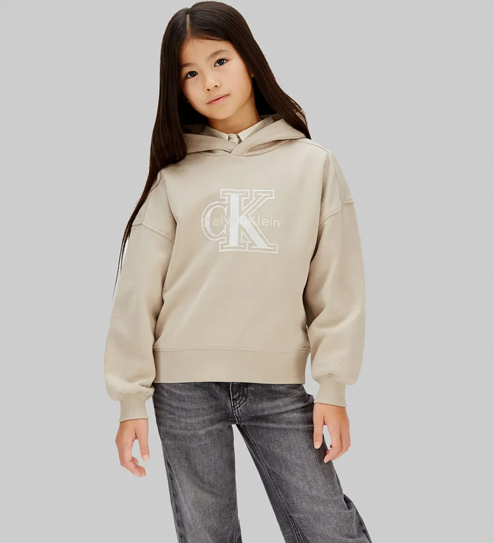 Børn Calvin Klein Hættetrøjer|Hættetrøje - Velvet Monologo - Ancient Marble Grey