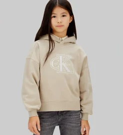 Børn Calvin Klein Hættetrøjer|Hættetrøje - Velvet Monologo - Ancient Marble Grey