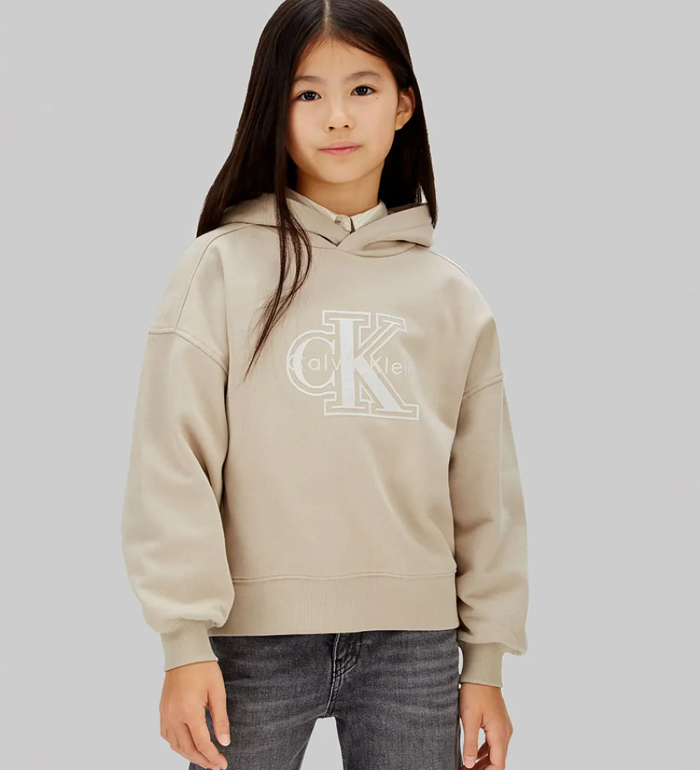 Børn Calvin Klein Hættetrøjer|Hættetrøje - Velvet Monologo - Ancient Marble Grey