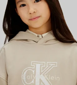 Børn Calvin Klein Hættetrøjer|Hættetrøje - Velvet Monologo - Ancient Marble Grey