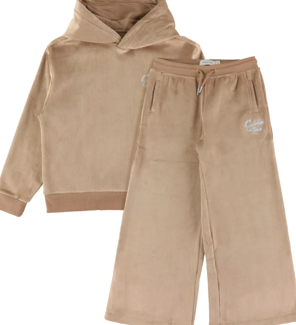 Børn Calvin Klein Hættetrøjer|Sæt - Hættetrøje/Bukser - Fløjl - Woodsmoke