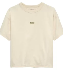 Børn Calvin Klein T-Shirts|T-shirt - Folded Logo Label - White Gray