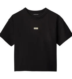 Børn Calvin Klein T-Shirts|T-shirt - Folded Logo Label - CKBlack