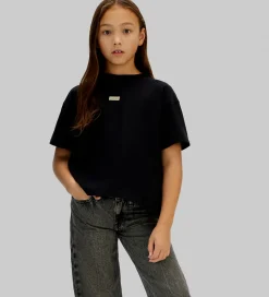 Børn Calvin Klein T-Shirts|T-shirt - Folded Logo Label - CKBlack