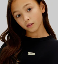 Børn Calvin Klein T-Shirts|T-shirt - Folded Logo Label - CKBlack