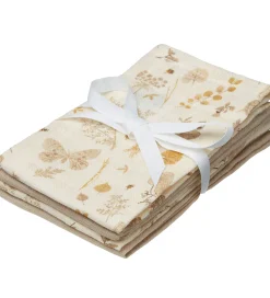 Cam Cam Vaskeklude>Vaskeklude - 4-pak - Latte/Beige m. Blade/Sommerfugle