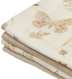 Cam Cam Vaskeklude>Vaskeklude - 4-pak - Latte/Beige m. Blade/Sommerfugle