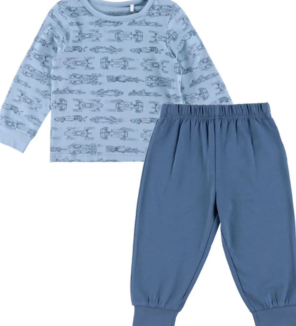 Børn CeLaVi Basis>Nattøj - 2-delt - Ashley Blue m. Racerbiler