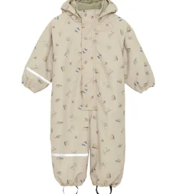 Børn CeLaVi Regntøj>Regndragt m. Fleece - PU - White Pepper m. Print