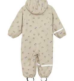 Børn CeLaVi Regntøj>Regndragt m. Fleece - PU - White Pepper m. Print