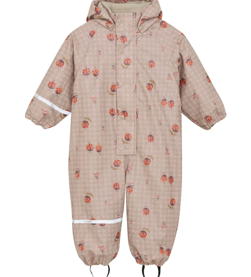 Børn CeLaVi Regntøj|Regndragt m. Fleece - PU - Nasturtium m. Print