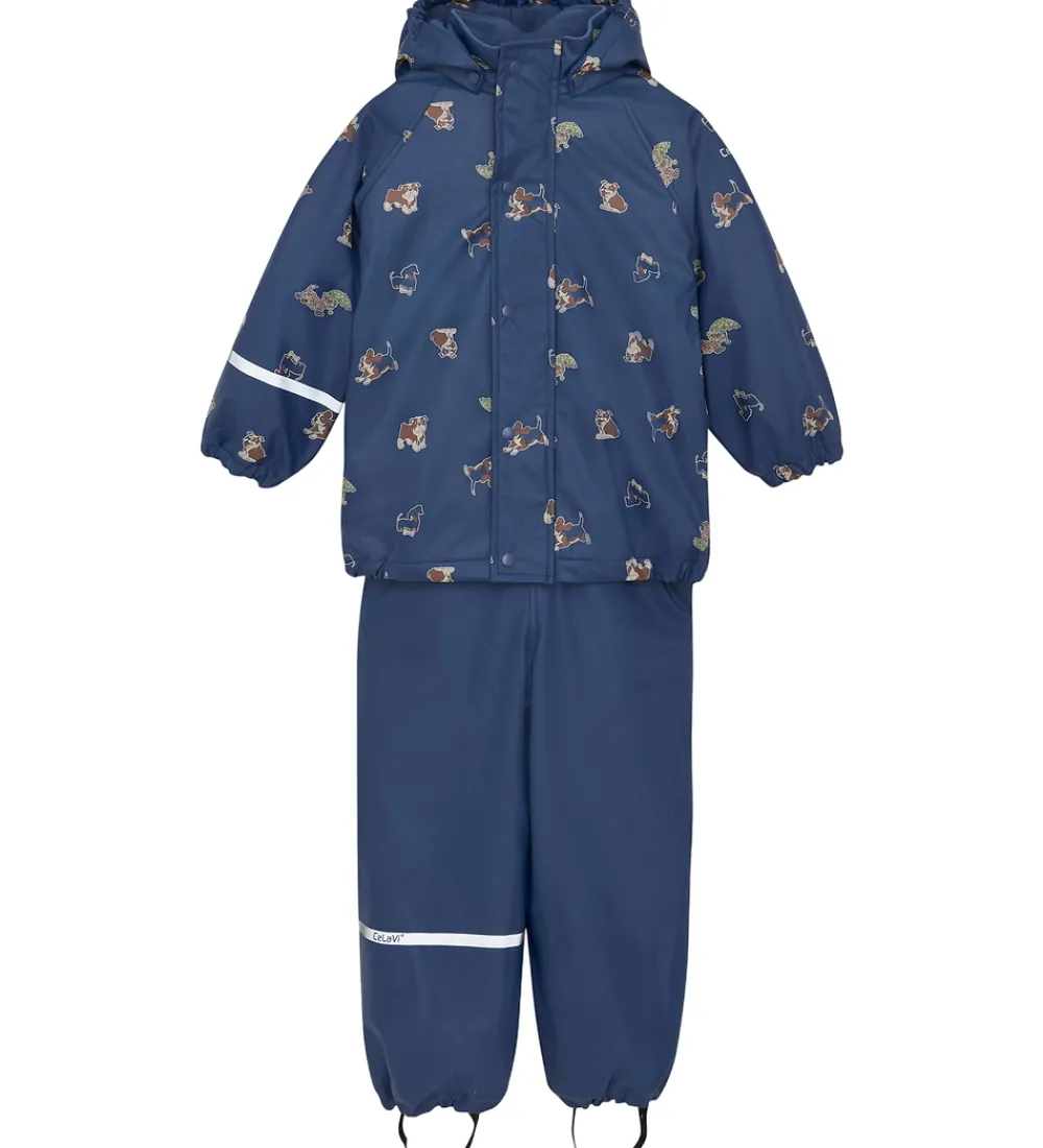 Børn CeLaVi Regntøj|Regntøj m. Seler/Fleece - Recycle PU - Oceania m. Print