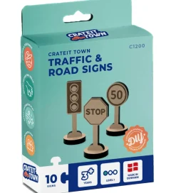 Crateit Trælegetøj>Kreasæt - Town - Træ - Trafikskilte - 10 Dele
