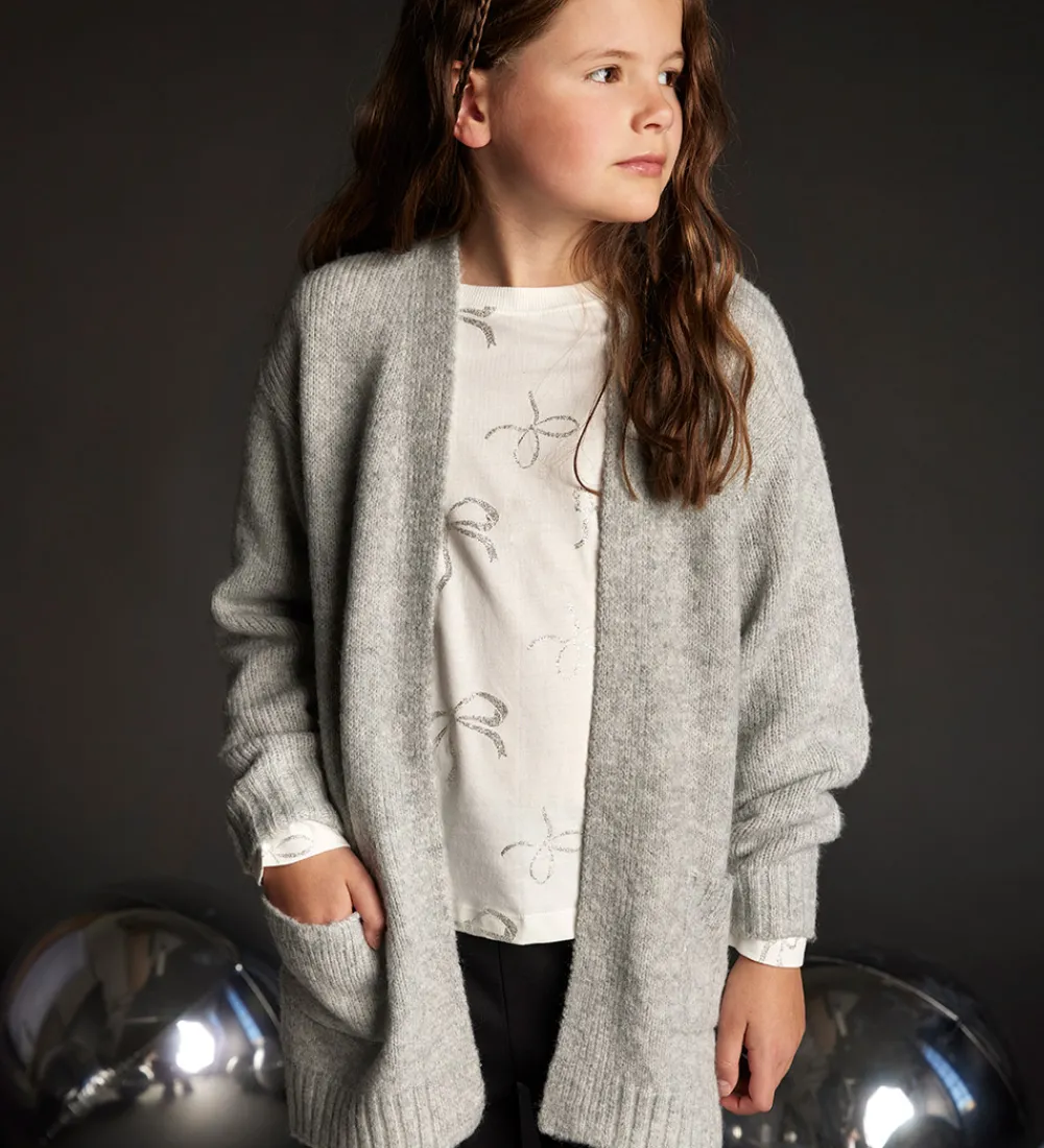 Børn Creamie Striktrøjer|Cardigan - Strik - Lang - Light Grey Melange