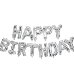 Decorata Party Festartikler>Foileballoner - 340 cm - Happy Birthday - Sølv