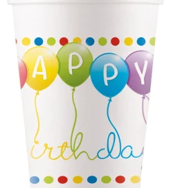 Decorata Party Festartikler>Papkrus - 8-pak - 200 ml - Happy Birthday Streame