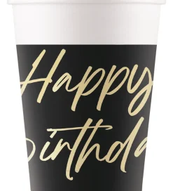 Decorata Party Festartikler>Papkrus - 8-pak - 200 ml - Elegant Happy Birthday
