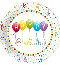 Decorata Party Festartikler>Paptallerkner - 8-pak - 23 cm - Happy Birthday St