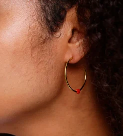 Design Letters Smykker>Øreringe - Little Big Love Hoops - Guld/Rød