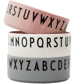 Design Letters Skåle|Skål - 3-pak - Rosa/Hvid/Grå m. Bogstaver