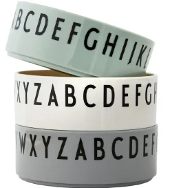 Design Letters Skåle>Skål - 3-pak - Grøn/Hvid/Grå m. Bogstaver