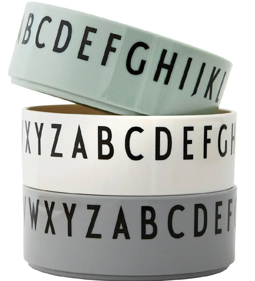 Design Letters Skåle>Skål - 3-pak - Grøn/Hvid/Grå m. Bogstaver