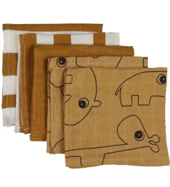 Done by Deer Vaskeklude|Vaskeklude - 5-pak - 30x30 cm - Deer Friends Mustar