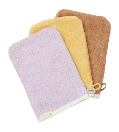 Fabelab Vaskeklude|Badehandske - 3-pak - Lilac/Pale Yellow/Caramel