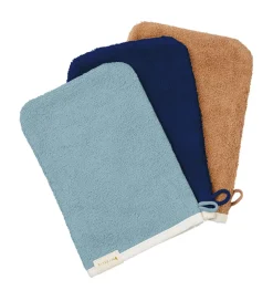 Fabelab Vaskeklude>Badehandske - 3-pak - Cottage Blue/Caramel/Midnight Blue