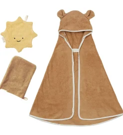 Fabelab Sutteklude Og Nusseklude|Babyhåndklæde- Og Poncho|Gaveæske - 3 Dele - Caramel Mix