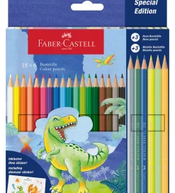 Faber-Castell Tuscher Og Farver|Skriveredskaber>Farveblyanter - 18+6 stk. - Dinosaur Metallic/Neon
