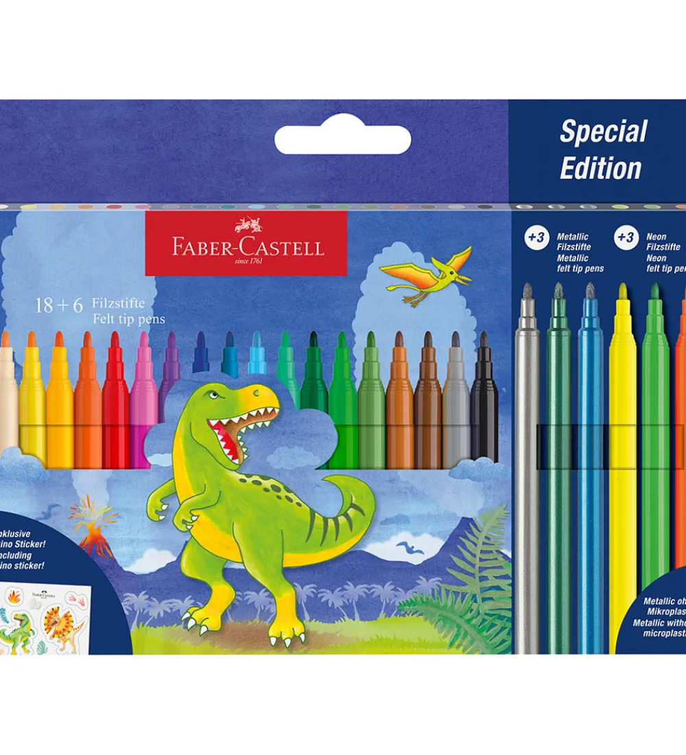 Faber-Castell Tuscher Og Farver|Tuscher - 18+3 Metallic + 3 Neon - Dinosaur