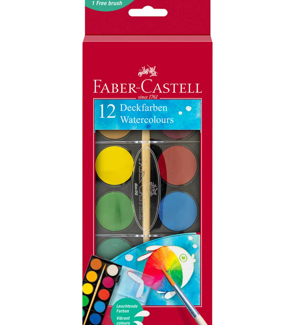 Faber-Castell Maling|Vandfarve - Akvarel - 12 Farver + 1 Pensel