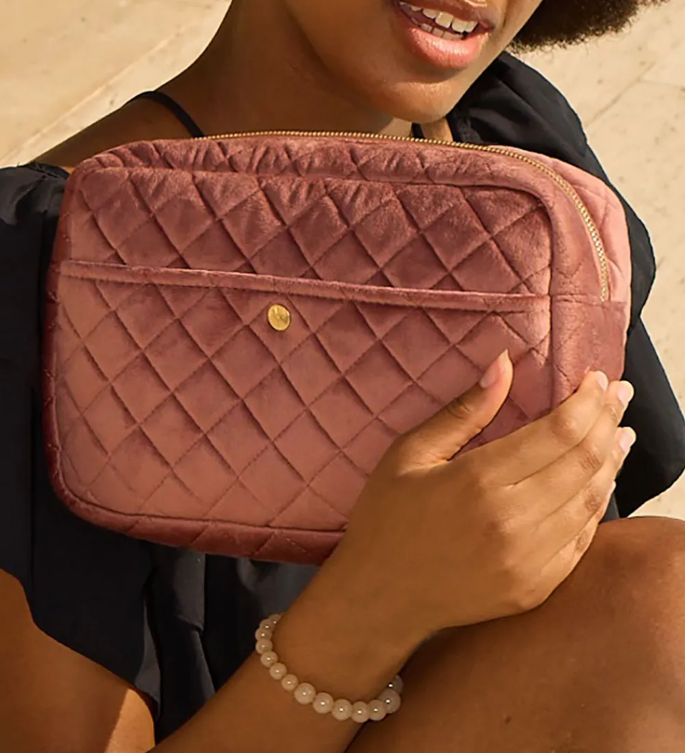 Fan Palm Toilettasker|Toilettasker>Toilettaske - Large - Quiltet Velour - Vintage Rose