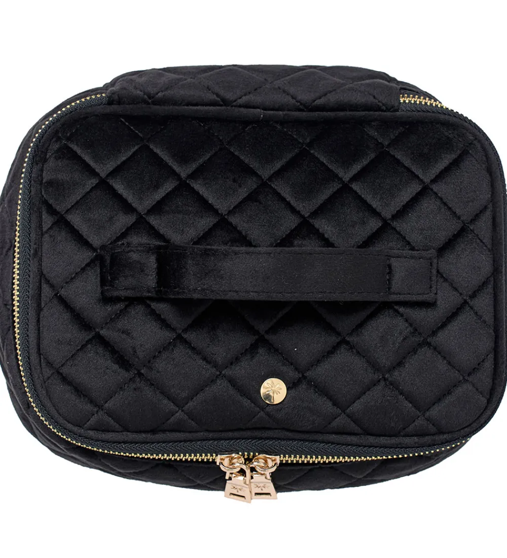 Fan Palm Toilettasker|Toilettasker>Toilettaske - Large - Quiltet Velour - Black Velvet