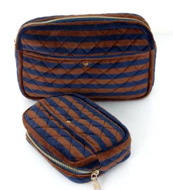 Fan Palm Toilettasker|Toilettasker>Toilettaske - Medium - Quiltet - Blues & Stripes