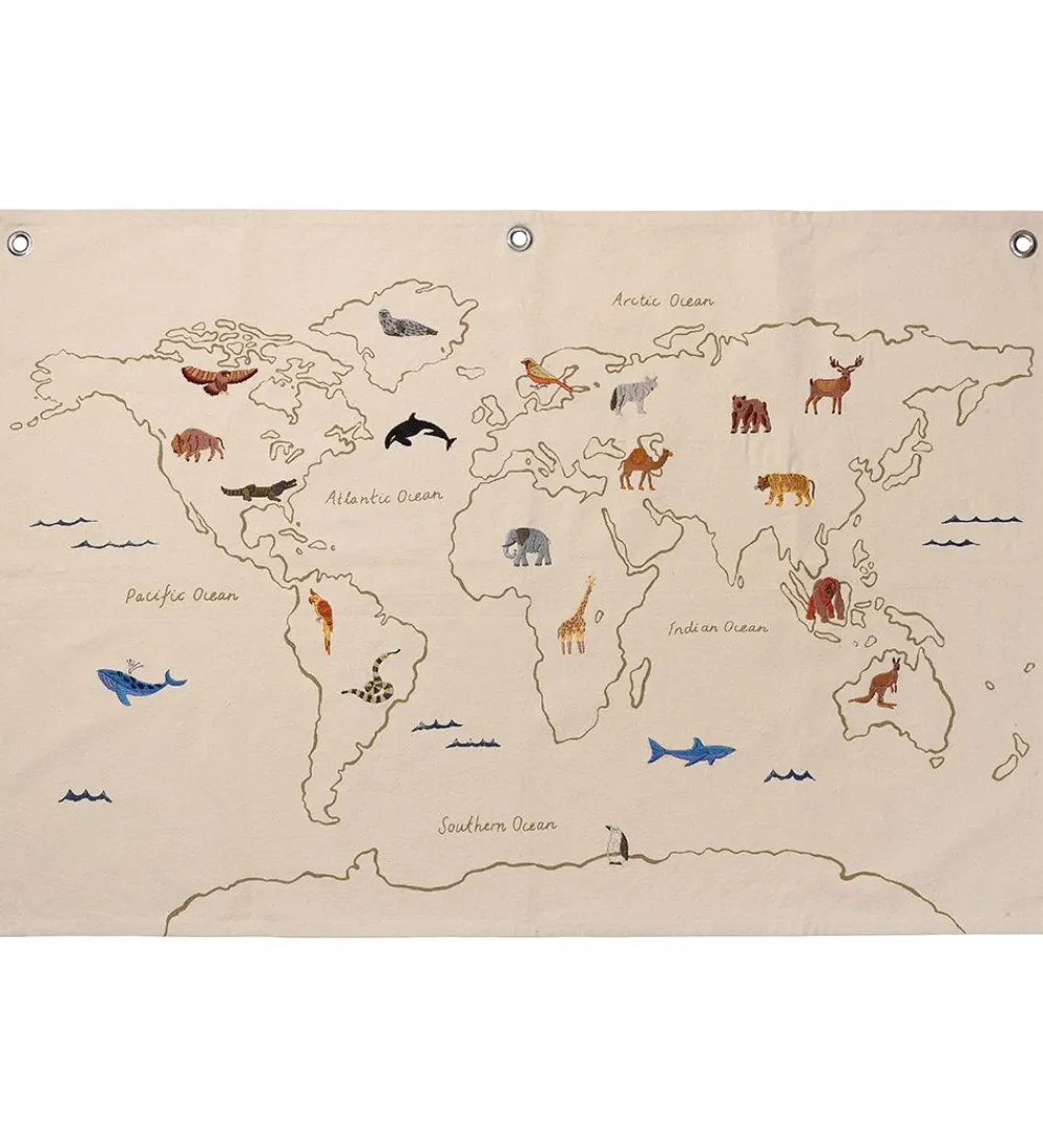Ferm Living Plakater Og Billeder>Vægophæng - The World Textile Map - Off White