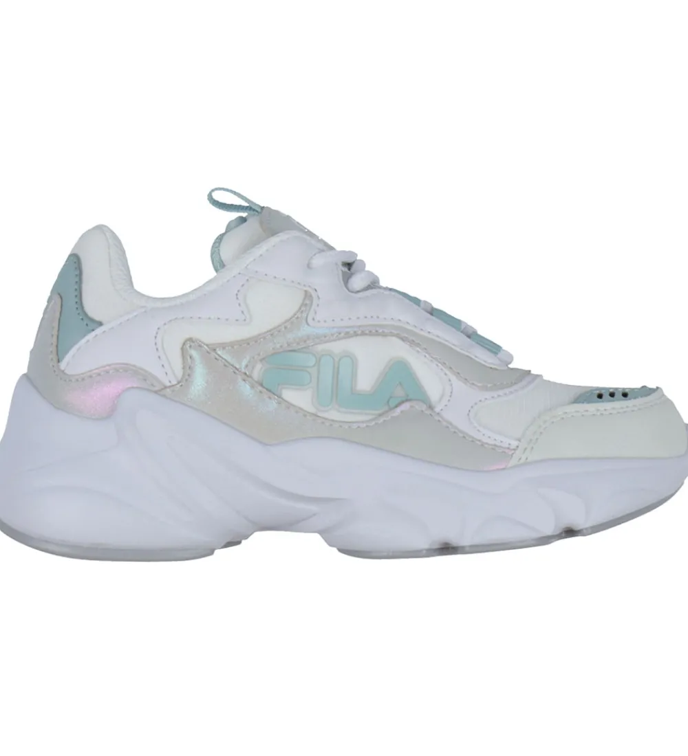 Børn Fila Børnesko Og Babysko>Sko - Collene Logo - Hvid/Silver/Blue Haze