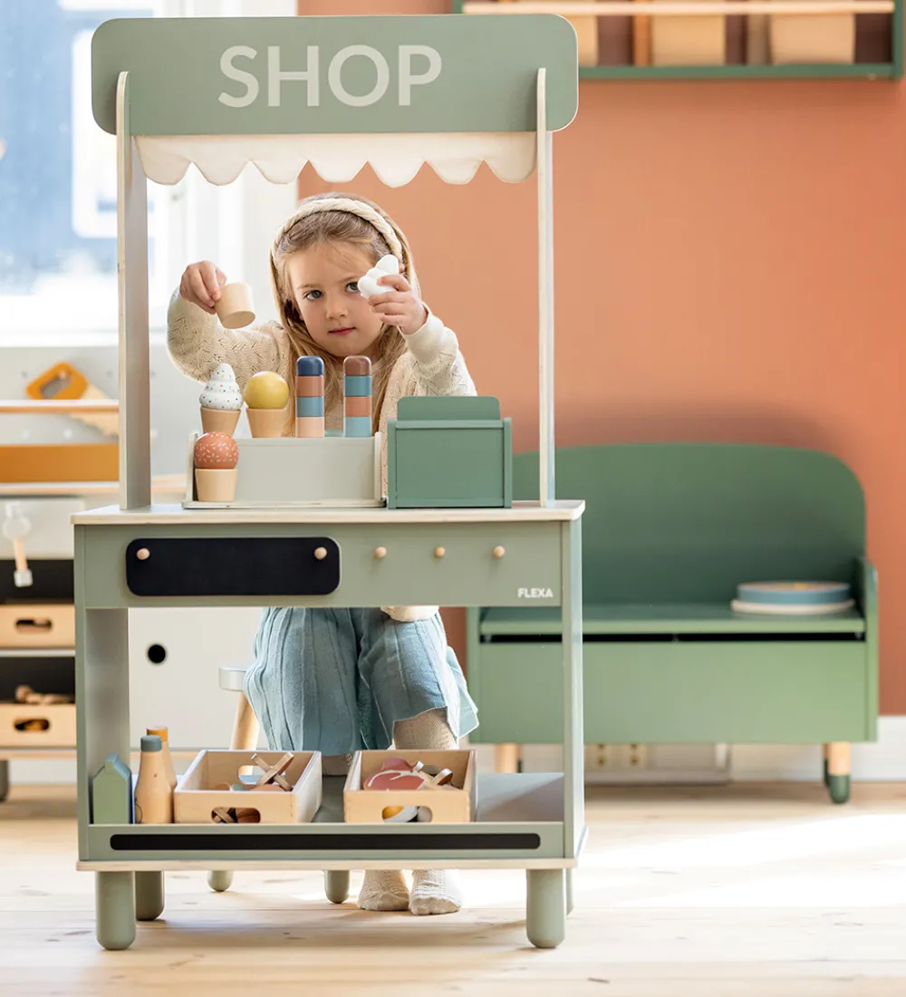 Flexa Trælegetøj|Legekøkken Og Legemøbel>Butik og Café - Træ - Play - Natural Green