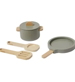 Flexa Legekøkken Og Legemøbel|Play Køkkensæt - Gryde og Pande - Greenish/Naturalwood