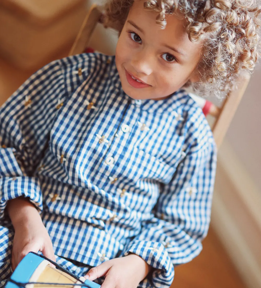 Børn Flöss Skjorter>Skjorte - Olivian - Bee blue check