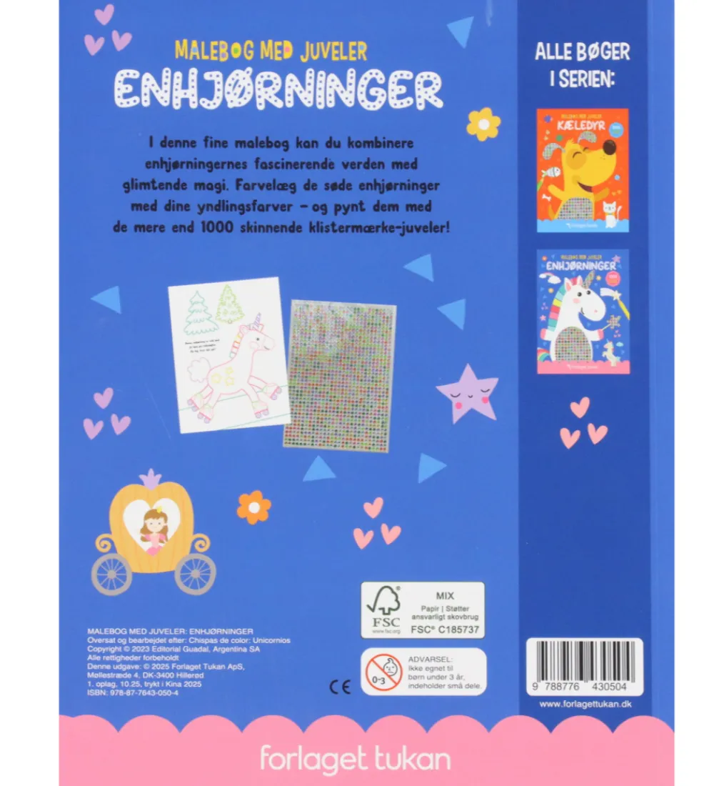 Forlaget Tukan Malebog|Kreativ Leg|Malebog m. Juveler - Enhjørning - DA